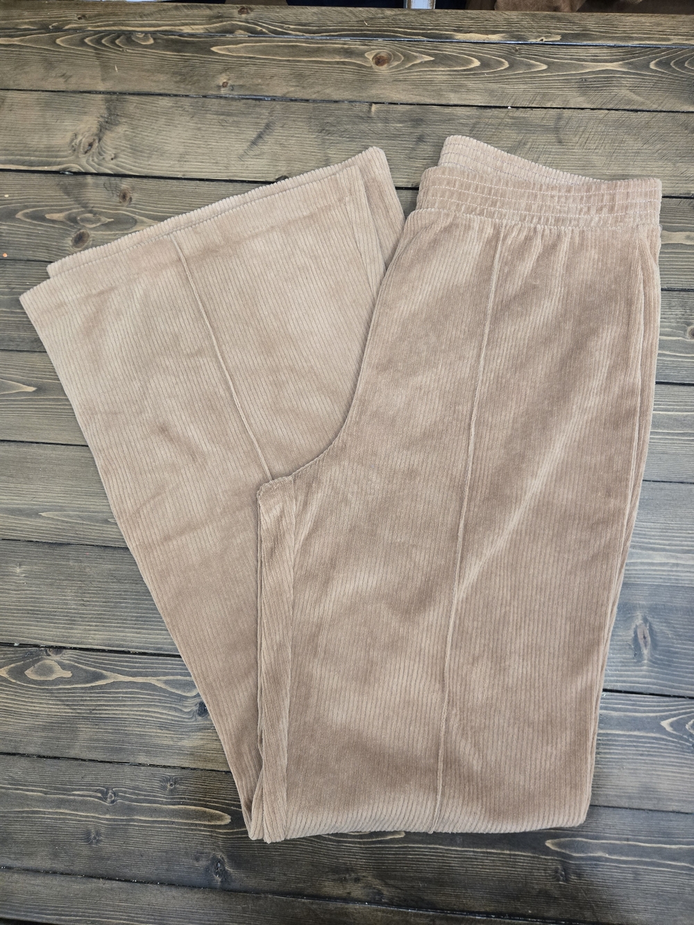 Womens NWT Aerie Ribbed Corduroy Wide-Leg Pants in Taupe Size Large LONG